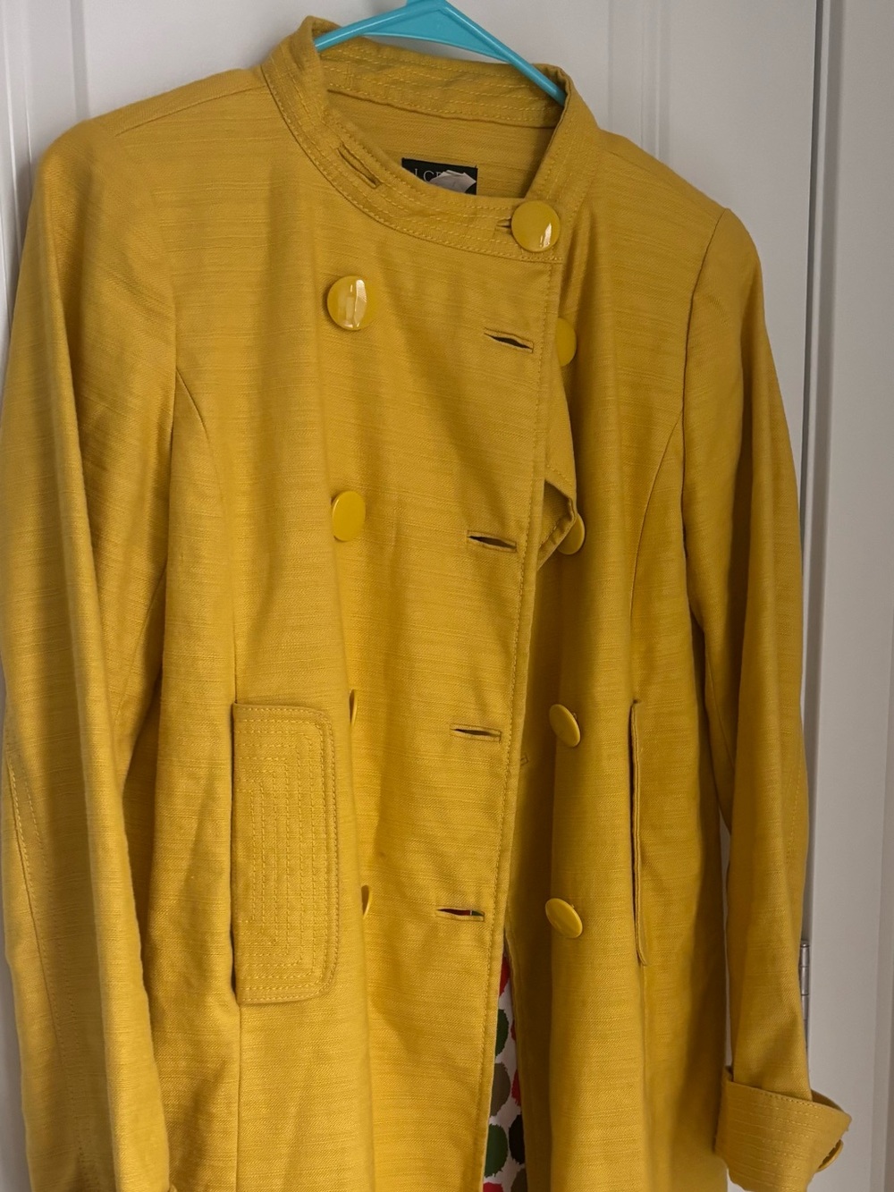J crew Women's Mustard Yellow Double-Breasted Coat Linen Size 4